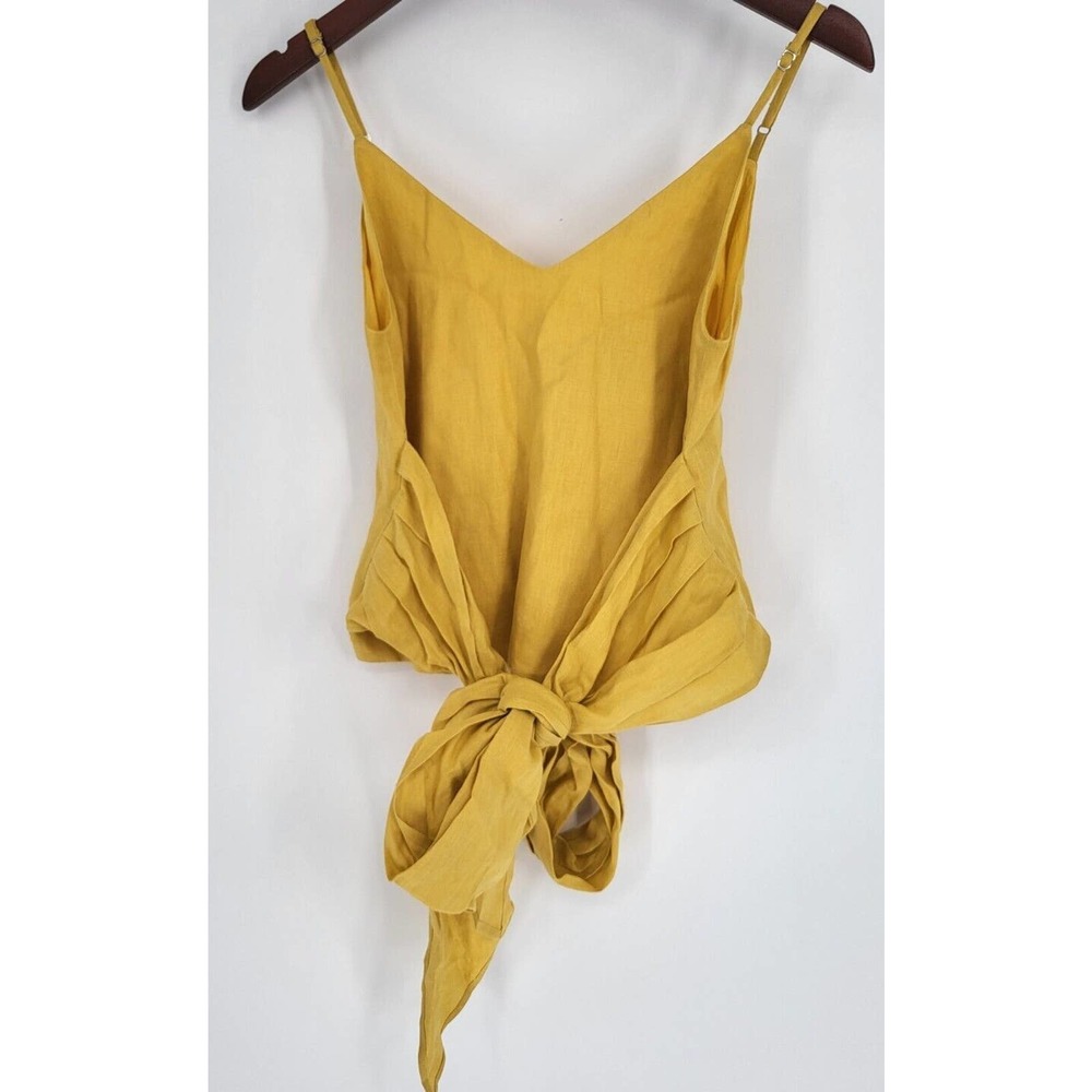 Sea New York Yellow Bow Tie Front Sleeveless Blouse 100% linen Approx Women's S